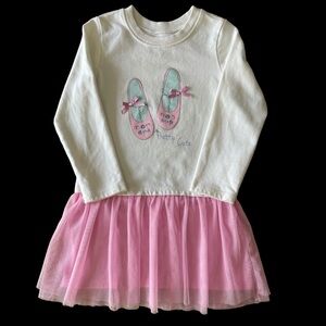 Casual White Ballet Slippers Embellished Babydoll Dress with attached Tutu